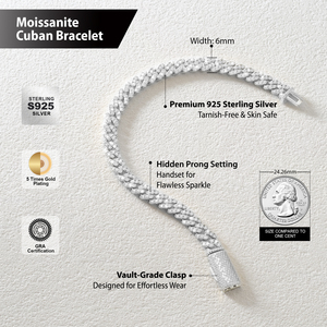 <span class=keywords><strong>Bracciale</strong></span> Miami Cuban Iced Out <span class=keywords><strong>in</strong></span> Moissanite per <span class=keywords><strong>Uomo</strong></span> e Donna, 6MM, Placcato Oro Bianco 14K, <span class=keywords><strong>Argento</strong></span> Sterling <span class=keywords><strong>925</strong></span>, Chiusura a Scatola, 7/8 Pollici, VVS - Product Image 2