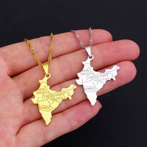 Collier chaîne en acier inoxydable doré et argenté avec pendentif carte de l'Inde, personnalisé, pour hommes et femmes, vente en gros de mode - Product Image 5