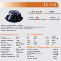 Haut-parleur de 12 pouces, bobine vocale de 75 mm, aimant en ferrite de 190 mm, subwoofer professionnel, système audio, woofer médium-basse