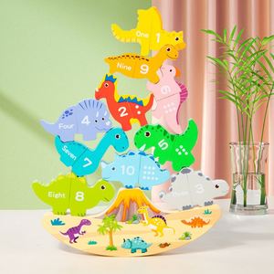 Cadeaux d'anniversaire pour tout-petits, jeu d'équilibre Montessori, jeu de compétition, jouets en bois en forme de dinosaures pour enfants - Product Image 1