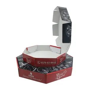 高品质各种尺寸模切黑色定制设计印花包装六角圆形披萨盒