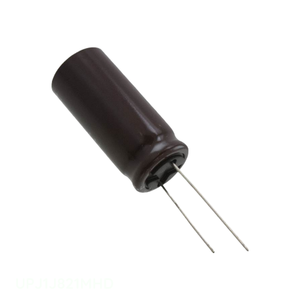 Condensador de canal del fabricante, de orificio pasante, UPJ1J821MHD, de aluminio, 820uF, 20%, 63V, radial TH, 820 uF - Product Image 1