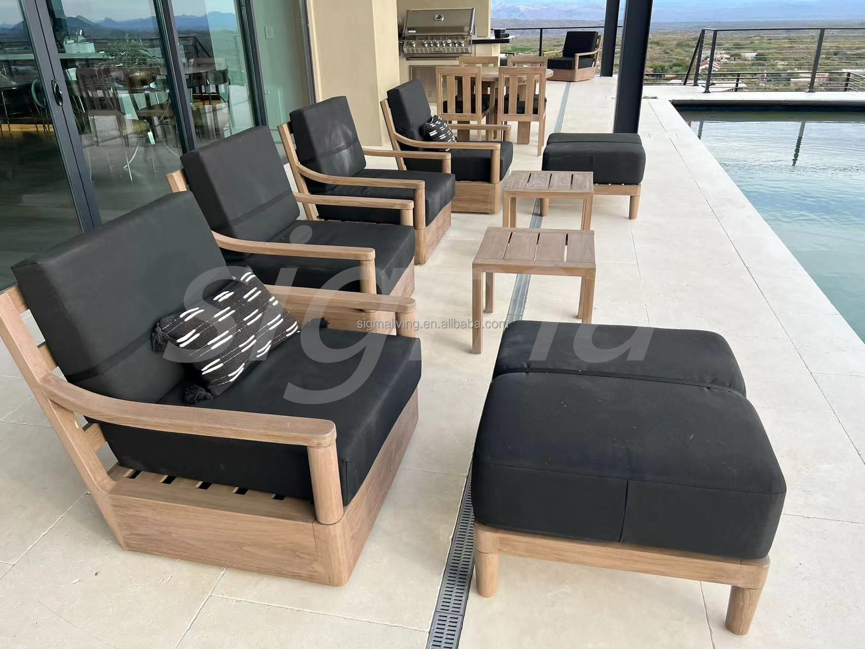 New design outdoor furniture sofa set all weather waterproof patio solid wooden teak garden sofa