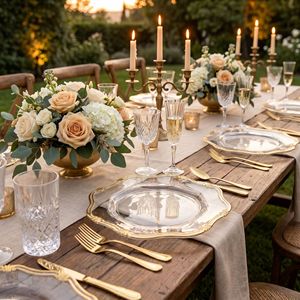 Plato <span class=keywords><strong>de</strong></span> Plástico Transparente <span class=keywords><strong>de</strong></span> 13 Pulgadas <span class=keywords><strong>con</strong></span> Borde Dorado y Diseño Floral, Reutilizable para Bodas, Cenas y Fiestas - Product Image 5