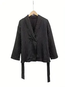 Completo Elegante da <span class=keywords><strong>Donna</strong></span> con <span class=keywords><strong>Blazer</strong></span> <span class=keywords><strong>a</strong></span> <span class=keywords><strong>Righe</strong></span> e Pantaloni <span class=keywords><strong>a</strong></span> Gamba Larga, Set Casual <span class=keywords><strong>a</strong></span> 2 Pezzi, Tailleur Femminile con Giacca e Pantaloni - Product Image 4