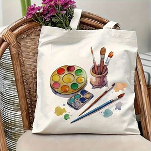 Sac fourre-tout en toile imprimée avec palette d'artiste et pinceaux, sac à bandoulière, cadeau pour les amateurs d'art, les peintres, l'école, les voyages, le shopping - Product Image 6