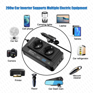 Onduleur auto monté voiture 200W onduleur DC à AC 200W puissance de crête AC EU Socket 4 USB accessoires allume-cigare 12V à 220V - Product Image 5