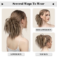 En gros, Postiches synthétiques très demandées : Queue de cheval à enrouler, Chouchou, Postiches volumineuses, Chignon désordonné bouclé en caoutchouc