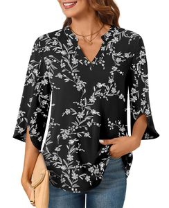 เสื้อยืดคอ<span class=keywords><strong>วี</strong></span>ผ้าชีฟองแขน3/4สีพื้นพิมพ์ลายเสื้อผู้หญิงผ้าโมดอลเสื้อลำลองสำหรับผู้หญิงใส่ฤดูร้อน - Product Image 6