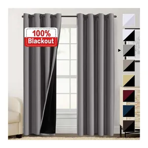 Cheap Soild 84 Inches Double Layer Thermal Insulated Lined grey 100% polyester Blackout curtains for room windows Hotel Bedroom