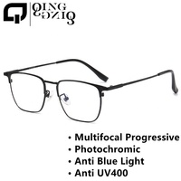 Lunettes de Lecture Multifocales Anti-Lumière Bleue, Photochromiques, pour Presbytie, Monture Carrée en Métal Noir, Verres Progressifs Photogray pour Hommes