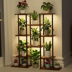 Support à plantes en métal et <span class=keywords><strong>bois</strong></span>, support à fleurs à plusieurs niveaux, étagère à plantes peu encombrante pour la maison, le bureau, le jardin, la décoration de balcon - Product Image 2