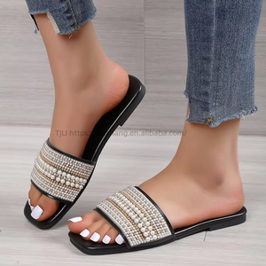 Summer Women S Sexy Pearls Outside Slippers Woman Low Heels Round Toe Lady Pump <b>Shoes</b> - Product Image 6