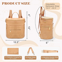 Sac à dos à langer en cuir grand format personnalisé pour voyage avec matelas à langer intégré