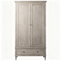 Armoire 2 portes en bois massif avec 1 tiroir, style ferme, finition chêne patiné, placard de rangement autoportant pour chambre à coucher, vente en gros