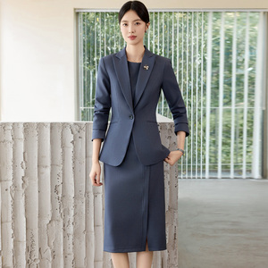 Abito formale da <span class=keywords><strong>donna</strong></span> a due pezzi con scollo a V con ricamo regolare blazer da abito neutro - Product Image 2