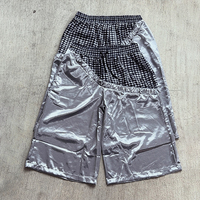 Pantalon large court 7/8 en satin couleur argent, motif à carreaux, coupe ample, style streetwear, personnalisable OEM