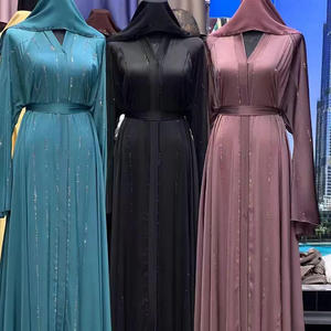 <span class=keywords><strong>Abaya</strong></span> in Raso con Cappuccio per <span class=keywords><strong>Donna</strong></span>, Maniche a Campana, Cintura, Vestito Lungo Musulmano, Abbigliamento Islamico Modesto di Dubai - Product Image 1