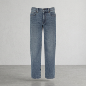 Jean en denim délavé respirant à jambe droite et taille mi-haute, coupe classique, longueur intégrale, décontracté, pour <span class=keywords><strong>femme</strong></span>, été, couleur unie, en coton - Product Image 2