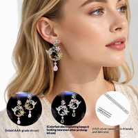 Boucles d'oreilles pendantes rétro en émail floral et oiseaux, style chinois, serties de diamants, en cuivre électroplaqué pour femmes - Ornements d'oreille vintage