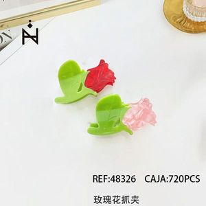 Fermaglio per capelli a forma di rosa da 6 cm, design floreale in plastica per donne e ragazze, stile casual e dolce - Product Image 2