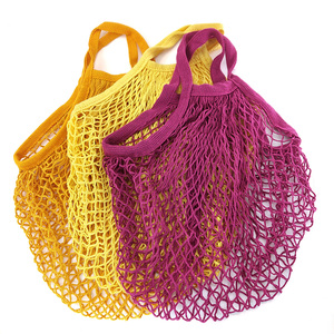 Bolsa de comestibles de frutas y verduras reutilizable personalizada al por mayor, bolsa de malla de hilo de algodón con bolsa de almacenamiento de mango largo - Product Image 5