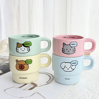 Tasses et mugs empilables en céramique personnalisables - Écologiques, compatibles micro-ondes, cadeaux d'affaires, design mignon d'animaux de dessin animé