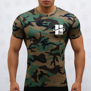 Collant a maniche corte per il Fitness sportivo da <span class=keywords><strong>uomo</strong></span> <span class=keywords><strong>abbigliamento</strong></span> mimetico da esterno ad asciugatura rapida T-shirt in maglia mimetica da corsa - Product Image 2