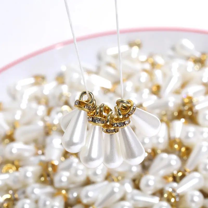 Großhandel 8*15mm weiße Perle Perlen Imitation Drop Perlen Kunststoff Nähen Strass Perle für DIY Kleidung