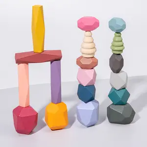 Penjualan Laris Set Mainan Susun Bangunan Anak-anak Mainan Batu Pelangi Blok Keseimbangan Kayu Pendidikan Montessori Mainan Anak-anak
