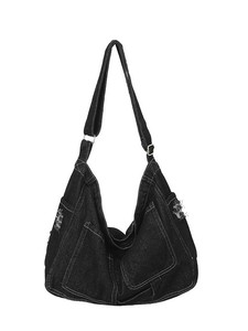Sac fourre-tout en jean bleu uni vintage avec fermeture à bouton pour les filles coréennes et les étudiantes - Utilisation quotidienne et voyage - Product Image 1