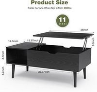 Table basse relevable Moderb Home Office Furniture noire avec compartiment caché