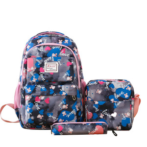 Casual Fashion Junior High School Waterproof Nylon Zipper Closure Three-Piece Digital Printed High-Capacity Polyester Backpack