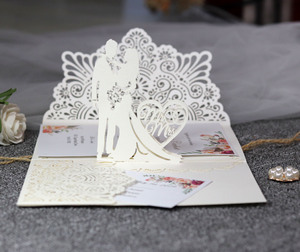 Cartes <span class=keywords><strong>pop</strong></span>-up 3d personnalisées en feuille d'or à trois volets invitations de mariage luxe élégant pour douche nuptiale carte de mariage - Product Image 6