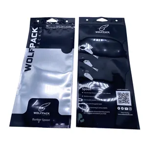 140 Micron Dikte Custom Design Stapelbed Lepel Mylar Zakken Visgerei Haak Rits Plastic Verpakking Zakken Met Clear Window