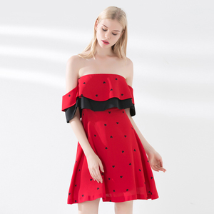 2018 verano elegante del hombro casuales de <span class=keywords><strong>las</strong></span> mujeres sin tirantes vestido de volantes - Product Image 3