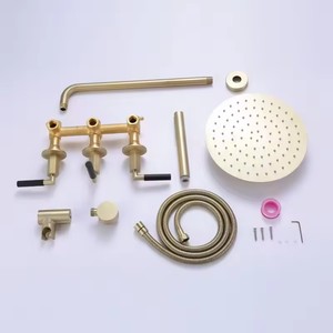 AMAXO Sistema de grifo de <span class=keywords><strong>ducha</strong></span> con cabezal de lluvia montado en la pared de oro cepillado Juego de <span class=keywords><strong>ducha</strong></span> oculto - Product Image 6