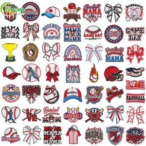 Durable Baseball Series Team Logo Applique <b>Game</b> Day Bow Embroidered Patch Iron on Baseball Heat Press Patches for Clothes Hat - Product Image 1