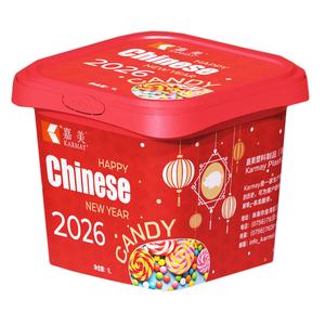 1L 30 ounce <b>Plastic</b> sweet snack chocolate storage Air Tight <b>Container</b> <b>With</b> <b>Lids</b> IML Chinese New year RED square box - Product Image 1