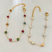 Bracelet en pierres naturelles perlées, petites perles étoilées, acier inoxydable plaqué or 18 carats, bijoux de mode pour femmes, vente en gros