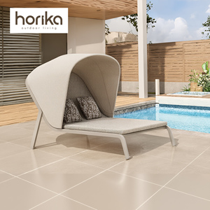 وصل حديثًا أثاث فاخر بجانب المسبح من الألومنيوم من المنتجعات الحديثة في جميع الأحوال الجوية كراسي شمسية مزدوجة مع مظلة - Product Image 2