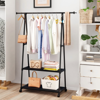 Porte-manteau en cèdre à 2 niveaux avec étagères rétractables et mobiles et support triangulaire pour vêtements, simple, avec rangement pour sacs