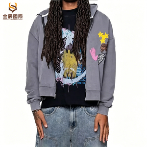 เสื้อฮู้ดสตรีทแวร์แบบสั่งทำพิเศษ ผ้าฝ้าย 100% เฟรนช์เทอร์รี่ ล้างสีแบบแอซิดวอช ปักลายปะติด ฮู้ดซิปแบบหนา - Product Image 2