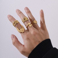 Bague en acier inoxydable plaqué or 18 carats, motif croix exagérée et ondulations argentées, style 'Cold Wind' et 'Alien', pour femmes, cadeau de mode exotique
