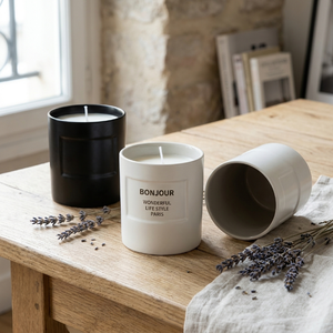 Lot de pots à bougies en céramique, blanc mat et noir, vides, avec logo personnalisé, style minimaliste, pour parfums et décoration quotidienne - Product Image 2