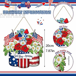 4th <strong>of</strong> July Wooden Welcome Sign Patriotic <strong>Memorial</strong> Day Wood Door Sign <strong>Plaques</strong> for Independence Day Home Wall Decorations - Product Image 5