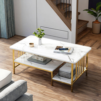 Table basse Dareko en acier à 2 niveaux, motif marbre blanc, design moderne et unique, gain de place, pour salon - Vente chaude