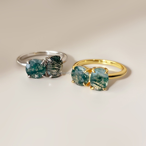 Dropshipping Jewelry Brass <b>Moss</b> <b>Agate</b> Stone Classic Adjustable 18K Gold Plated Gemstone <b>Ring</b> Claw Setting for Women Birthday - Product Image 1