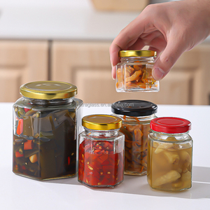 100ml 150ml 180ml 220ml 250ml 280ml 380ml 500ml 750ml Bouteille de <span class=keywords><strong>confiture</strong></span> de stockage hexagonale transparente pour aliments avec couvercle <span class=keywords><strong>en</strong></span> fer blanc - Product Image 4