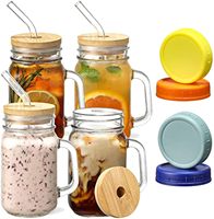 Bocaux en verre avec poignée et couvercles en bambou – Contenants de cuisine multifonctionnels, durables et empilables pour smoothies et préparations de nuit